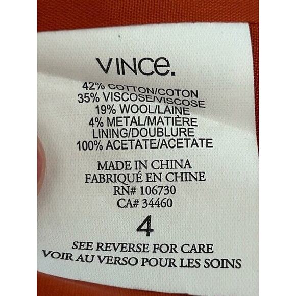 Vince Blazer Jacket Long Sleeves Collared Pockets Wool Metallic Orange Size 4 - Picture 10 of 13